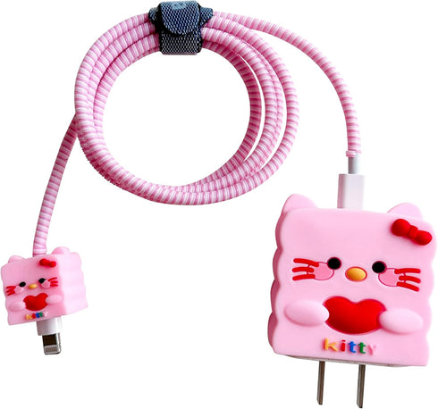 Cute Cartoon Charger Protector Case - Compatible for iPhone 18W 20W USB-C Power Adapter and Lightning Cable (12)......