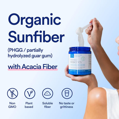 Essential Stacks Organic Sunfiber Prebiotic Fiber (Partially Hydrolyzed Guar Gum/PHGG) with Acacia Fiber Powder - Gluten Free, Non-GMO & Unflavore...
