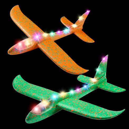2 pcs Flashing Luminous Glider Plane 2 Flight Mode Aerobatic Superb Charming Shining Foam Airplane can Fly at Night for Kids as The Best Gift. (Le...