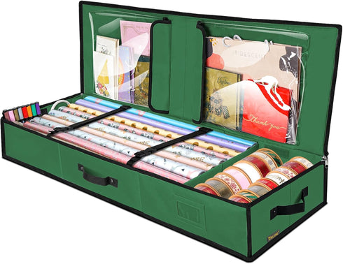 BALEINE Christmas Wrapping Paper Storage Organizer with Flexible Partitions and Pockets, 40" Durable 600D Oxford Fabric Gift Wrap Storage Bag Fits...