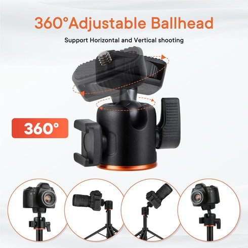 Camera Tripod Stand, Mini Desktop Aluminum Tripod Selfie Stick with Cold Shoe, 360° Ball Head with 1/4 Inch Screw, Portable Tripod for iPhone Andr...
