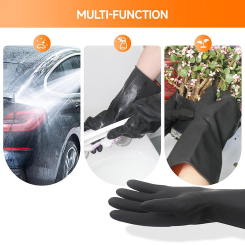 Thick Rubber Cleaning Gloves - 2 Pairs Black Rubber Gloves for Dishwashing Large, Non-Slip Kitchen Gloves for Washing Dishes, Reusable Cleaning Gl...