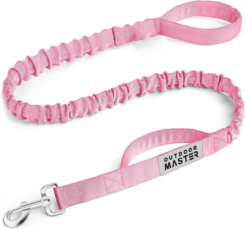 OutdoorMaster Bungee Dog Leash, Heavy Duty Dog Leash with Shock Absorption, 2 Padded Handles Training Leash, Improved Dog Safety and Comfort (Pink...