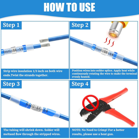 150PCS Solder Seal Wire Connectors 26-8 AWG, Self Soldering Heat Shrink Wire Connectors Marine Grade Waterproof Insulated Electrical Butt Splice W...