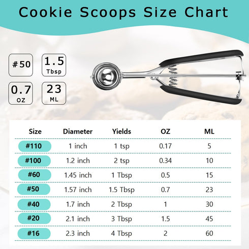 Cookie Scoop 1.5 Tbsp, Cookie Dough Scoop, Size #50/1.5 Tablespoons/ 23 ml, Cookie Scoop for Baking, Black, 18/8 Stainless Steel, Comfortable Grip...