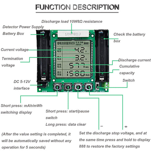 18650 Lithium Battery Capacity Tester XH M239 Capacity Tester Module High Accuracy MAh MWh Digital Measurement DC 5-12V Digital Display with DC Ma...