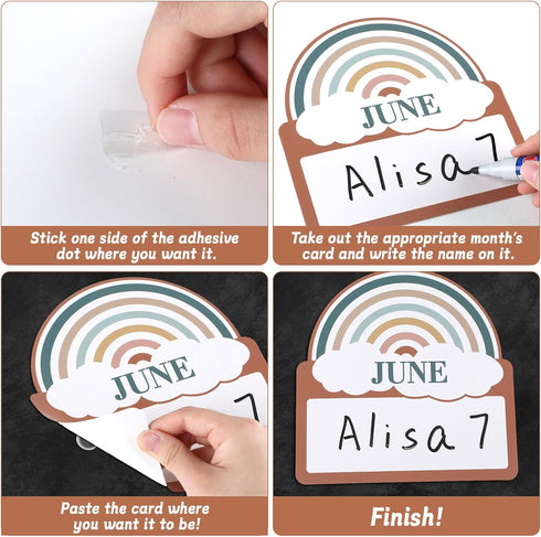 Modern Boho Classroom Birthday Bulletin Board Decorations Boho Nameplates Birthday Rainbow Cutout Decoration for Classroom Decors Wall Preschool C...