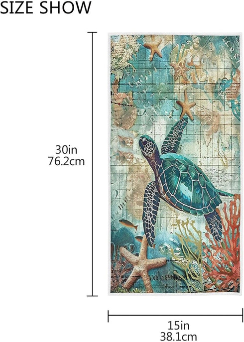 Pfrewn Sea Turtle Starfish Retro Map Hand Towels 16x30 in Fish Scale Thin Bathroom Towel, Ultra Soft Highly Absorbent Small Bath Towel Bathroom De...