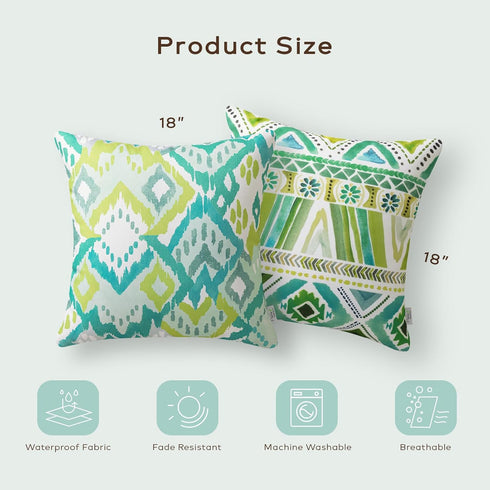 Ashler Boho Outdoor Pillows, Turquoise/Green 18 x 18 Pillow Covers, Outdoor Pillows Waterproof Set of 2, Pillow Case for Patio, Couch, Water Resis...