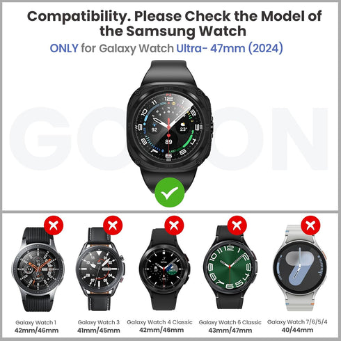 Goton Rugged Bezel Case for Samsung Galaxy Watch Ultra Screen Protector 47mm - Soft TPU Bumper Face Cover + 2 Tempered Glass Film for Galaxy Watch...