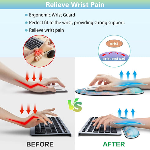 Qomalama 3-in-1 Mouse Pad with Wrist Rest Set,Wrist Support Mouse Pad+Keyboard Gel Wrist Rest+Cup Pad,Ergonomic Mouse Pad,Relieving Wrist Pain,Non...