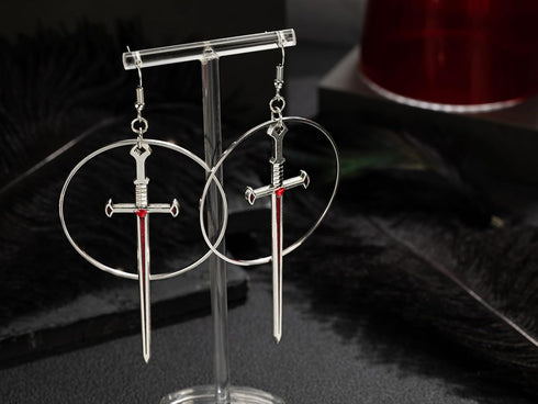Halloween Gifts Gothic Silver Sword Medieval Renaissance Dangle Earrings for Women...