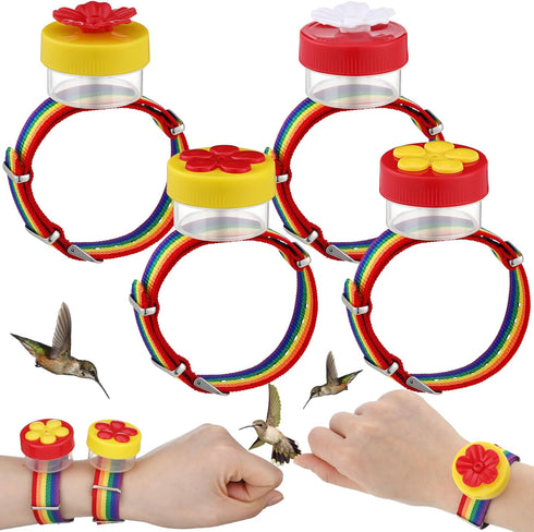 4 Pieces Hummingbird Wrist Feeder Set Flower Wrist Hold Hummingbird Hand Feeder Tools Mini Hand Feeding Flowerpot Hummingbird Wristband Feeders fo...