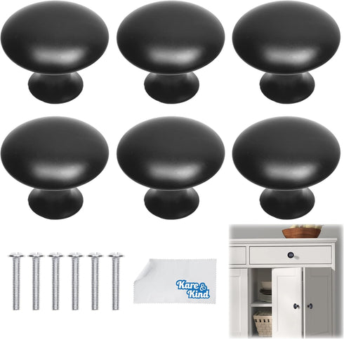 Kare & Kind 6X Round Cabinet Knobs - Matte Black - Pulls for Kitchen Drawers, Cupboards, Dressers - Classic Looking Handles - Hardware for DIY, Ho...