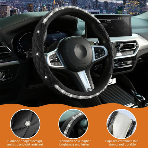 Diamond Steering Wheel Cover?with Bling Crystal Rhinestone, Delicate and Anti-Slip Sparkly Sedan Steering Wheel Cover ?Adaptable to 14.5-15 inches...