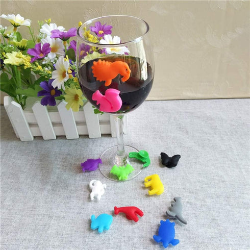 Drink Markers 24pcs Wine Glass Markers Sea Animals and Land Animals Charms Silicone Drink Cup Bottle Label Wine Glass Identifier Drink Markers for...