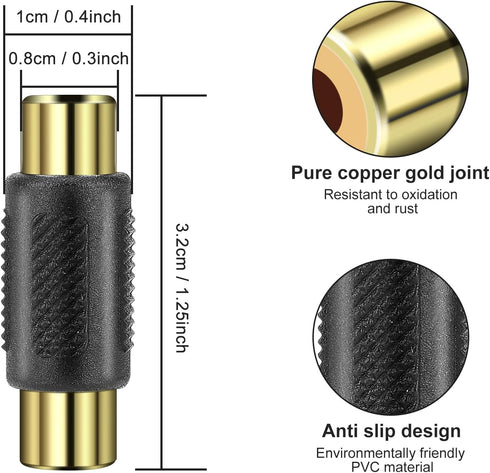 RCA Female to Female Coupler, 3 Pack Audio Video RCA Adapter Connector Gold Plated RCA Jack to Jack Converter RCA Cables Extender for Amplifier, S...