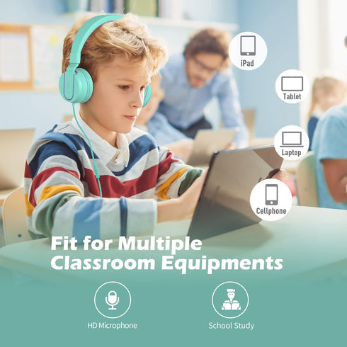 Kids Headphones, AILIHEN I35 On-Ear Headphones for School, 93dB Headphones Boy Girl, 3.5mm Wired Mic for Chromebook, Laptop (Green/Purple)...