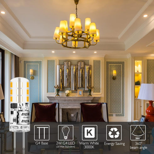 YUIIP G4 LED Bulb 2W 10W 20W Halogen Bulbs Replacement AC/DC 12V G4 Bi-Pin Base Light Warm White 3000K Lamp for Landscape, Under Cabinet Lighting,...