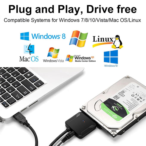 SATA to USB 3.0 Adapter, External Hard Drive Converter Cable for 2.5" 3.5" HDD, SSD with Power Supply...