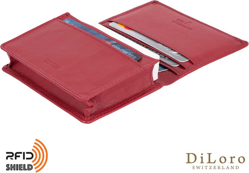 RFID Leather Wallet for Men or Women Travel Bifold Card Holder Full Grain Cow Nappa 4"x3" Expandable to 1" Thick (Red Nappa)...