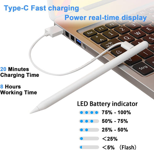Stylus Pen for iPad 9th&10th - Type-c Charging Pencil for iPad Palm Rejection Active Pen Compatible with?2018-2023? Apple iPad 6/7/8/9/10?iPad Air...