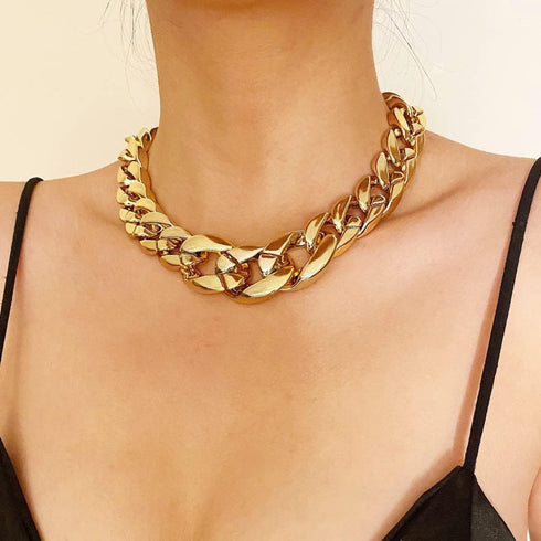 Chunky Choker Necklace Gold Cuban Link Chain Necklace Punk Paperclip Chain Choker Necklace for Women Girls (Style 1)...