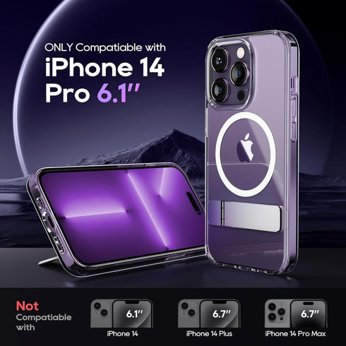 Magnetic Case for iPhone 14 Pro Case with Screen Protector, (with Slim Kickstand + Camera Protector) Compatible with Magsafe Shockproof Crystal Cl...