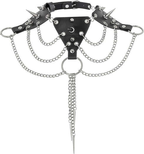 Navoky Punk Leather Studded Choker Gothic Metal Rivet Necklace Spiked Layered Tassel Chain Accessories Daily Halloween Nightclub for Women...