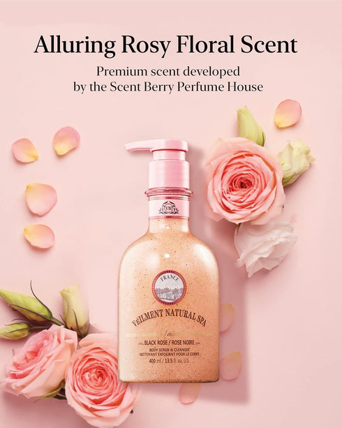 NATURAL SPA 2-in-1 BODY WASH & BODY SCRUB BLACK ROSE(13.53fl.oz) - Natural Exfoliating Salt Scrub for Deep Cleansing - Effective on Scars & Wrinkl...
