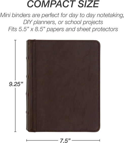 Samsill Vintage Hardback Jr. Book Style 3 Ring Binder, 1 Inch Round Ring, Holds 200 Sheets - Dark Brown...