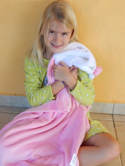 Hooded Toddler Blanket | Plush Soft Animal Baby or Infant Hoodie Blankie 36x27 + Hood (Light Pink)...