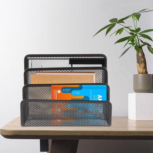 Operitacx for Metal Letter Magazine Home Tray Folder Slots Filing Envelope Black Desk Holder Paper Document Desktop Mail Countertop Organizer Cell...