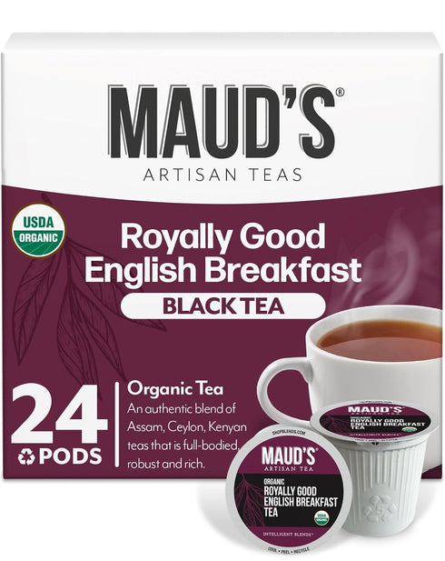 Maud's Organic English Breakfast Black Tea Pods, 24 ct, Recyclable Single Serve Pods – 100% Gourmet Blended Tea Leaves, Compatible with Keurig K C...