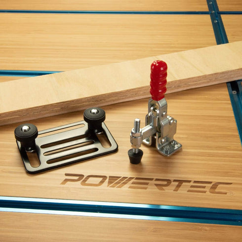 POWERTEC Toggle Clamp Mounting Plate with Hex Bolts, T-Track T Bolts and Adjustable Mounting Slots for T Track Clamp, Woodworking Jigs and Fixture...