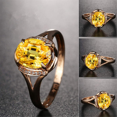 XINQI 18K Yellow Gold Yellow Citrine and CZ Women's Engagement Ring (2 Ct Oval Gemstone Birthstone, Available 6,7,8,9,10) (8)...