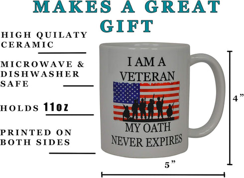 Rogue River Tactical Military Veteran Coffee Mug USA Flag American I Am A My Oath Never Expires Novelty Cup Gift For Marine Navy Army Air Force...