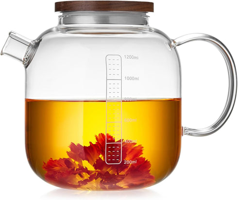 Glass Teapot with Infuser and Lid 40.6 fl oz, Stovetop Gas Safe, Thickened Heat Resistant Borosilicate Glass Tea Kettle...