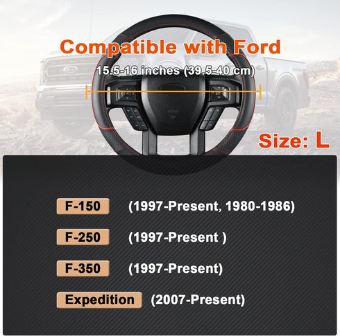 GIANT PANDA Steering Wheel Cover for Ford F150 F250 F350 Expedition - Black+Red Trim...