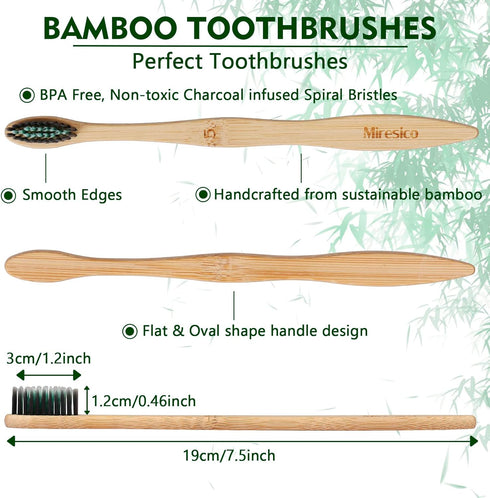 Bamboo Toothbrushes Soft Bristles- 10 Pack Eco-Friendly Toothbrush for Adult, BPA-Free Natural Biodegradable Compostable Charcoal Wooden Tooth Bru...