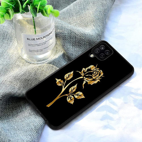 for Galaxy A12 case, Phone Case Silicone Black with Rose Pattern Design Ultra Slim Shockproof Soft TPU Girls Women Protective Cover Skin for Samsu...