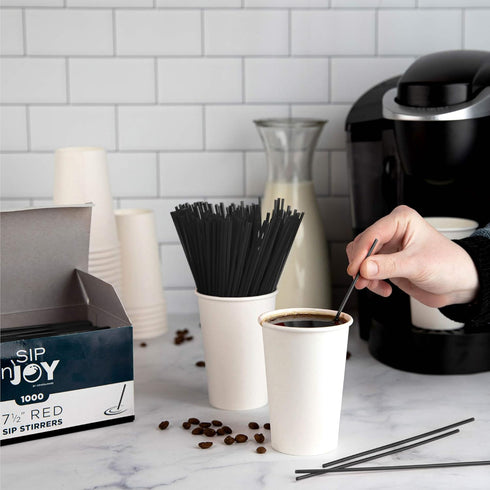 Crystalware, Plastic Stir Straw, Sip Stirrer, For Coffee and Cocktail, 7 1/2 Inches 1000/Box, Black...