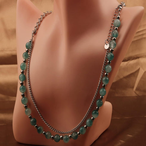 Green Stone Hip Hop Simulated Jade Choker Double Layered Bead Necklace for Men Women...