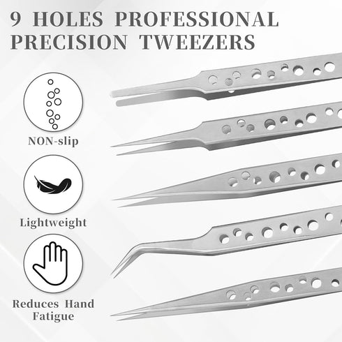 5PCS Soldering Tweezers Needle Nose Tweezers Long Anti-Static Electronic Tweezer Tool Stainless Steel Precision Curved Anti-slip Upgraded Set for ...