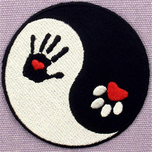 Dog and Human Ying Yang Patch Embroidered Applique Iron On Sew On Emblem...