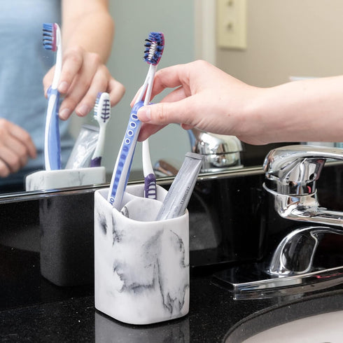 ZCCZ Toothbrush Holder for Bathroom - Perfect Electric or Kids Toothbrush Organizer - Premium White Marble Bathroom Accessory for Modern and Styli...