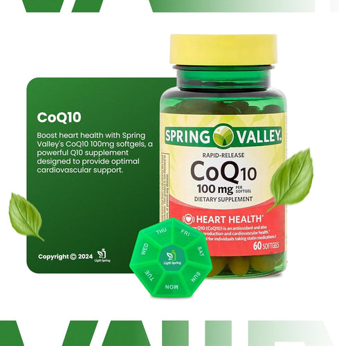 Rapid-Release CoQ10 100 mg, 60 Softgels with Bundle Exclusive Vitamins & Minerals - A to Z - Better Ligth&Spring Guide + Weekly Pill Organizer (3 ...