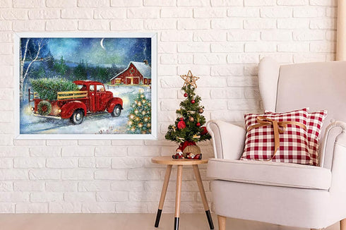 RUIHA Christmas Diamond Painting Kits,Winter Diamond Art Kit for Adults,Red Truck 5D Paint with Diamond Full Drill for Parents-Children Interrctio...