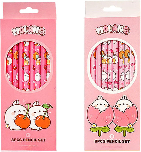 Molang 8-Piece Pencil Set 1pack - Soft #B Pencil Lead - Kawaii Cute Korean Stationery, Smooth Writing Experience, Perfect for Drawing, Sketching, ...