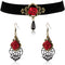 RareLove Red Rose Teardrop Gothic Lolita Velvet Choker Necklace and Dangle Earrings Jewelry Set Halloween Costumes for Women Accessories...